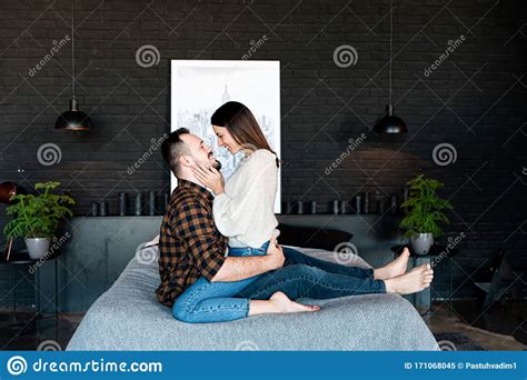 Love Story At Bedroom Couple In Love On Bed Stock Image Image Of