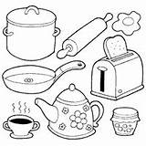 Cooking Coloring Kitchen Pages Items Surfnetkids Clipart sketch template