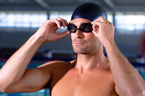 Premium Photo Front View Of Caucasian Male Swimmer At Swimming Pool