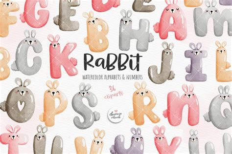 rabbit alphabets  numbers rabbit font clipart rabbit