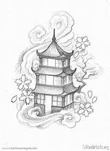 Pagoda Temples Templo Tattoos Pagode Asien Japonesa sketch template