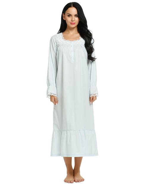 Flannel Nightgown Womens Pajama Cotton Long Sleeve Lace Trim Victorian