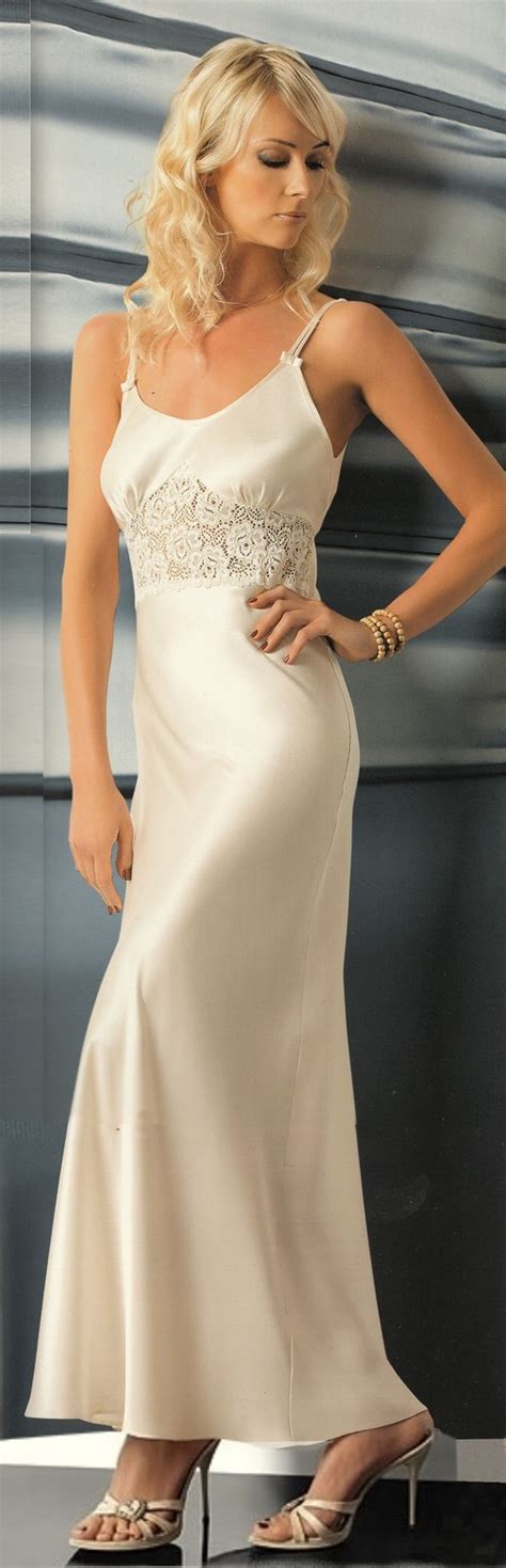 Long Ivory Satin And Lace Nightgown Diane W00968i