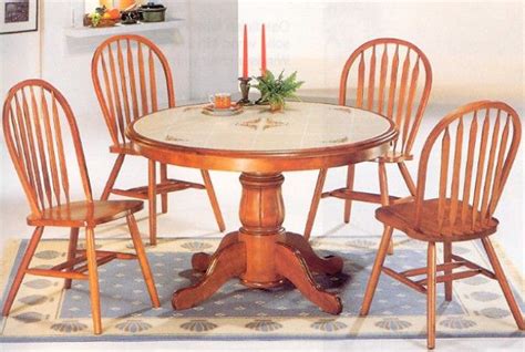 oak tile wood  pedestal dining table  windsor chairs oak