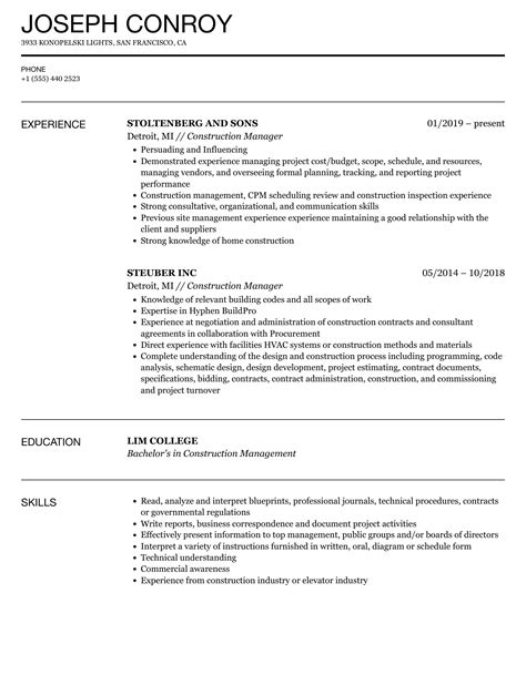 construction manager resume samples templates   vrogueco