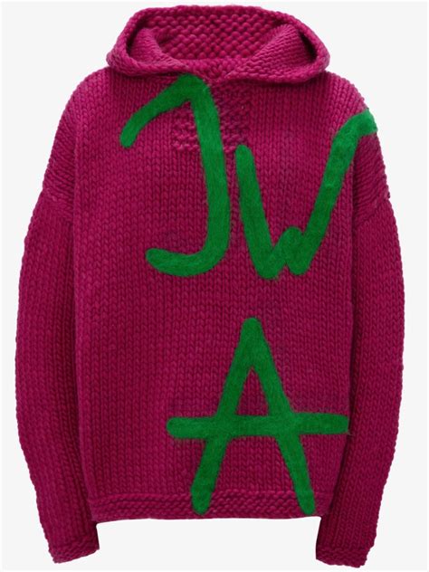 handknit jwa chunky hoodie in purple jw anderson