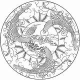 Mandala Mandalas Dover Vogel Coloriage Ausmalen Doverpublications Cranes Lizard Hellokids Crane sketch template