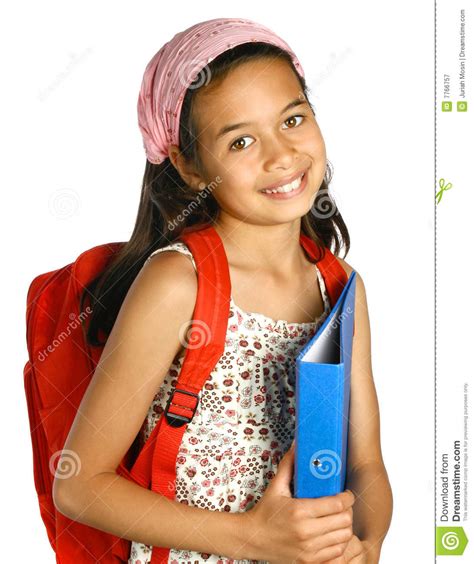 schoolgirl of mix ethnicity holding a blue folder royalty free stock