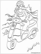 Riding Scooter Pages Women Color Coloring sketch template