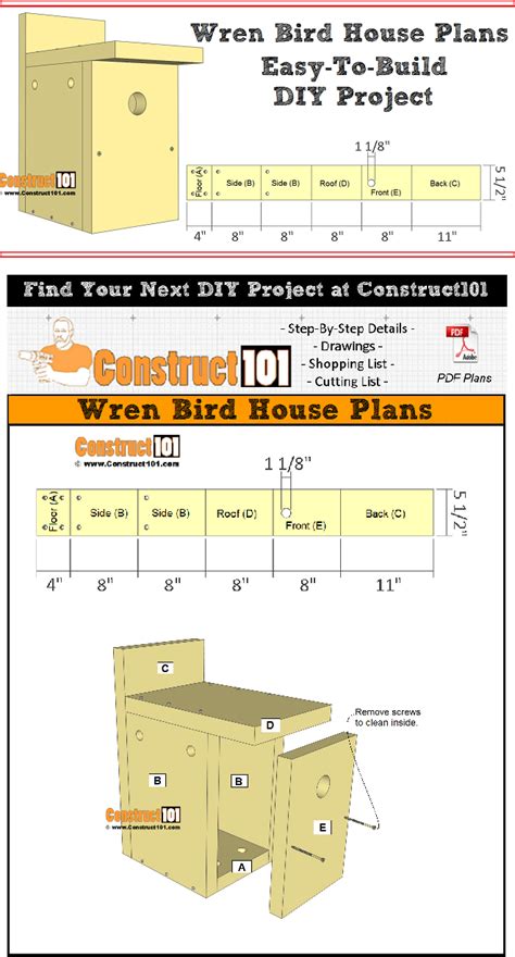 wren bird house plans easy diy project   construct