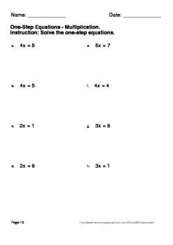 step equations multiplication division worksheets  whooperswan