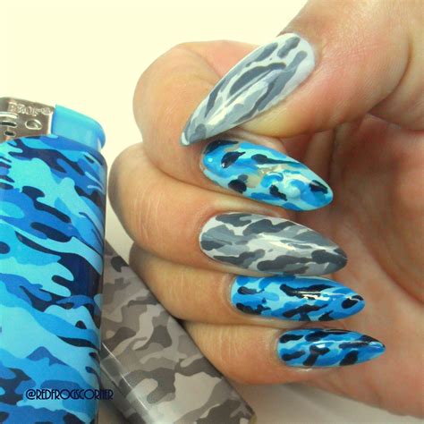 red polish or bad polish blue and grey camouflage nails