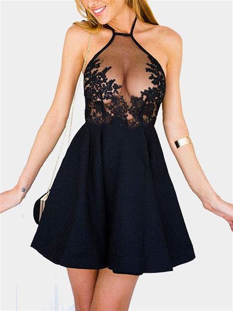 black sexy halter embroidered open back party dress us 17 95 yoins