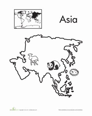 color  continents asia worksheet educationcom world