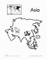 Asia Worksheets Coloring Continents Pages Map Color Kids Worksheet Continent Geography Fun Kindergarten Countries Colouring Niños Para Template Teaching Education sketch template