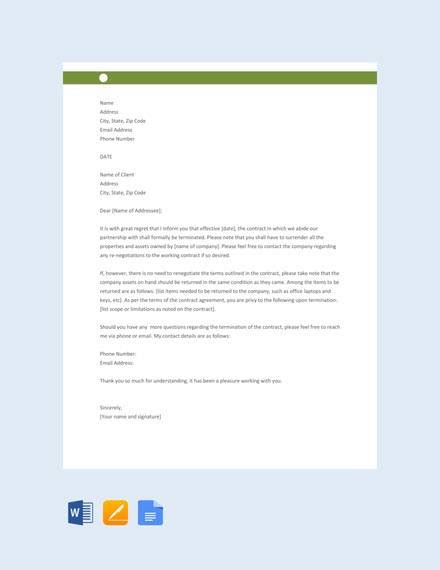 sample contract termination letter templates   ms word