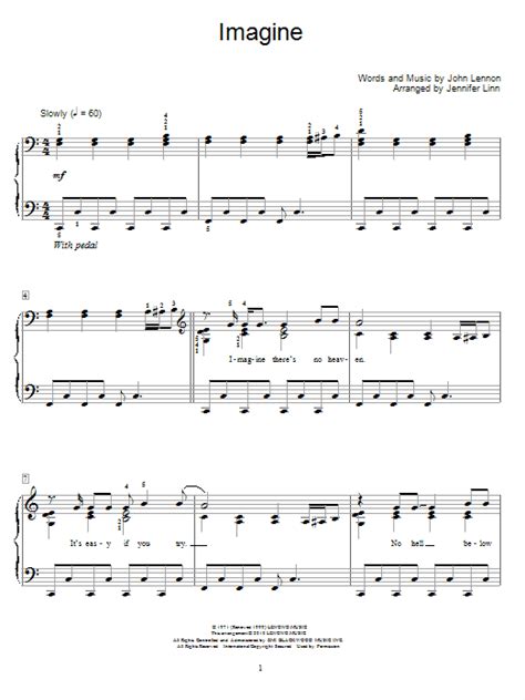 imagine sheet   john lennon easy piano