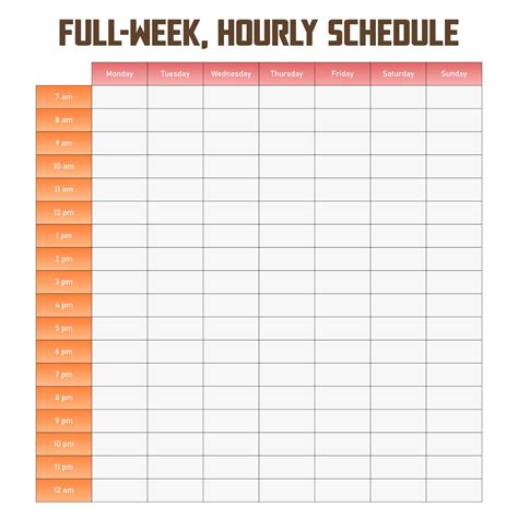 weekly schedule  hour template