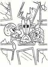 Spongebob Coloring Mr Squidward Krabs Krusty Krab Breaking Window Glass sketch template