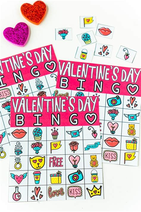 printable valentines bingo game  cards play party plan