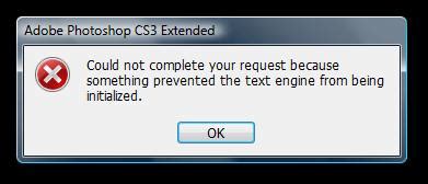 adobe photoshop cs extended failed  initialize  text