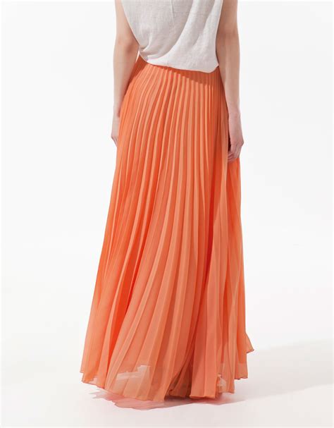 zara maxi pleated skirt in orange tangerine lyst