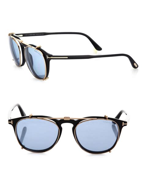 Lyst Tom Ford 50mm Round Optical Glasses And Clip On Sunglasses In Blue