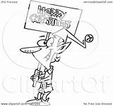 Merry Christmas Clipart Carrying Elf Sign Coloring Toonaday Cartoon Outlined Vector Leishman Ron 2021 sketch template