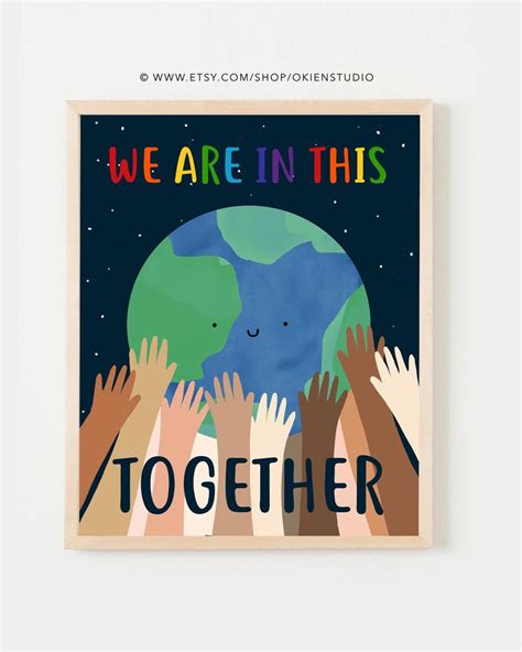 printable  diversity poster earth hands print etsy