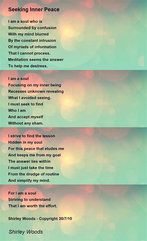 Seeking Inner Peace Seeking Inner Peace Poem By Shirley Woods