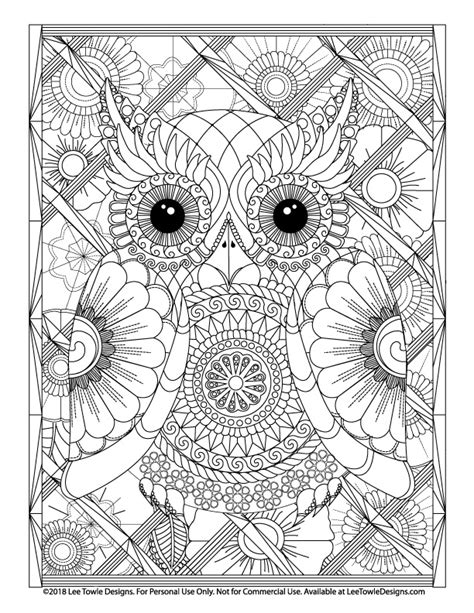 fun zen owl advanced coloring page  adults  coloring page