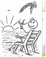 Stickman Karikatur Sitzen Stuhl Strand Rilassamento Spiaggia Fumetto Bastone Seduta Sedia Relaxing sketch template