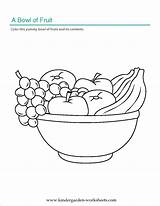Coloring Bowl Fruits Worksheets Kindergarten Printable sketch template