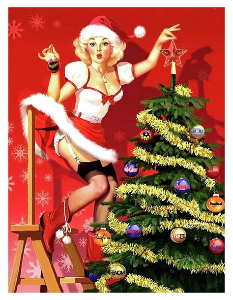 Sexy Pin Up Blond Is Decorating A Christmas Tree Painting By Long Shot