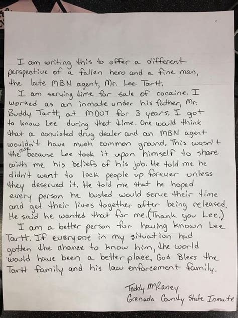 read  letter  inmate   prison   fallen officer good