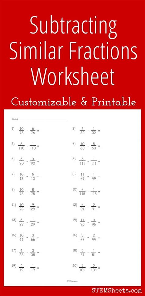 subtracting similar fractions worksheet fractions worksheets math