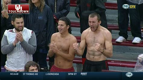 shirtless oklahoma bros celebrate touchdown