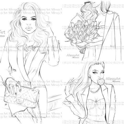 coloring pages digital printable fashion girl coloring etsy