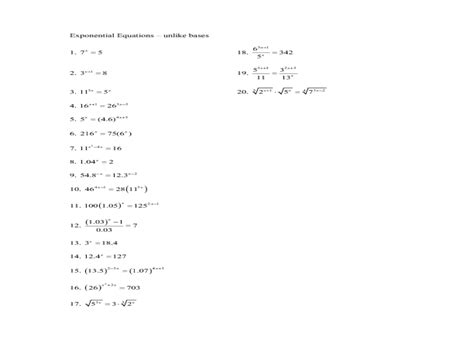 exponential equations  bases worksheet    grade