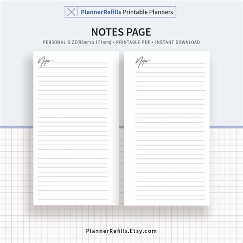 notes pages printable notes template notes planner personal etsy