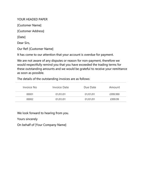 sample letter  unpaid invoices invoice template ideas