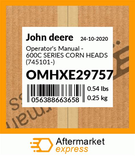 omhxe operators manual  series corn heads  fits john deere price