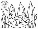 Caterpillar Coloring Pages Leaf Grass Landed Color sketch template