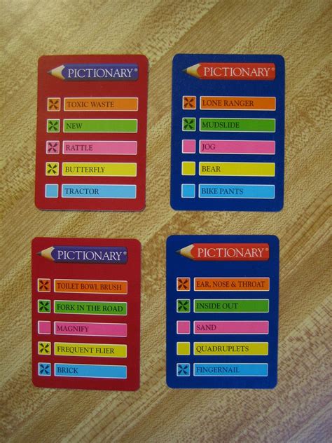 pictionary cards set   cardsdouble sided red  blue