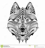 Kopf Wolfs Kopierter Farbiger Patterned Totem Indian Stilisierte Zentangle Viktoriia Riabova Grauen Freehan Gekritzel Tatuajes sketch template