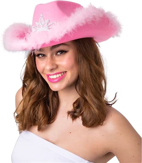 Adult Pink Cowgirl Hat With Tiara And Feathers Uk Toys And Games