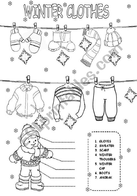 winter clothes esl worksheet  daka