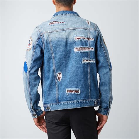 patched denim jacket blue  reason touch  modern