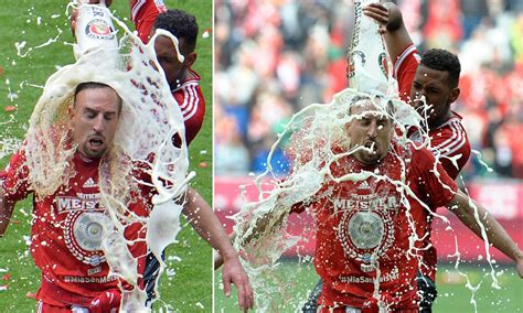 muslim footballer franck ribery gets a soaking from his bayern munich team mates who drench him