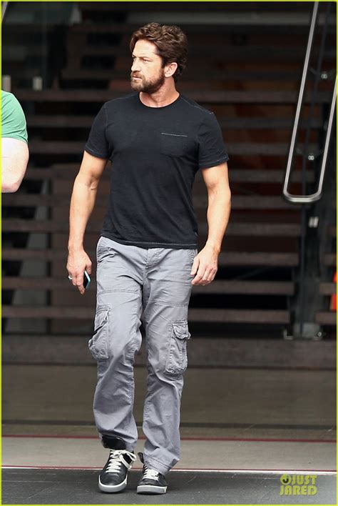 gerard butler oozes major sex appeal with tight black t